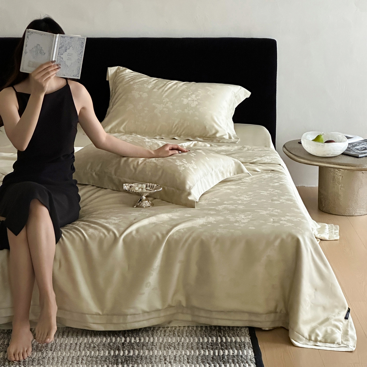 91家纺网 家纺一手货源 找家纺 佳汐蓝家纺 2026新款天丝棉麻提花可水洗有机蚕丝夏被 青提绿