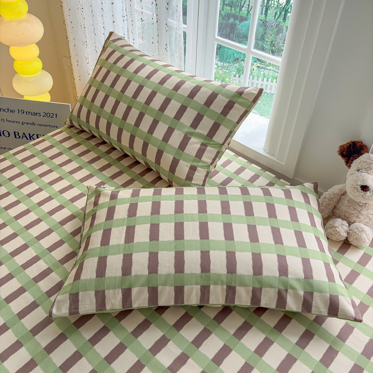 91家纺网 家纺一手货源 找家纺 慕梵家居 2026春夏新款全棉纯棉老粗布单床单 床单单件 格言-绿