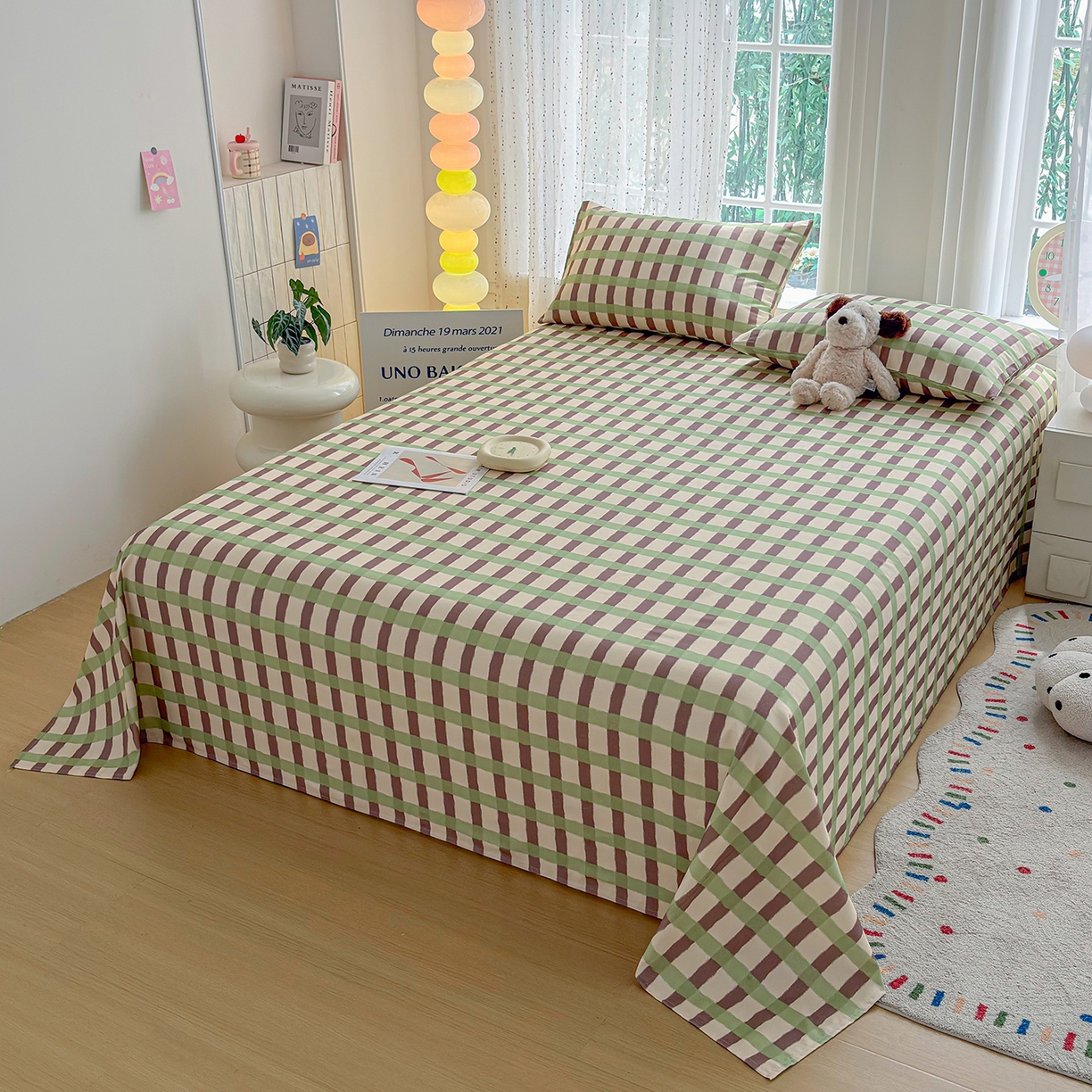 91家纺网 家纺一手货源 找家纺 慕梵家居 2026春夏新款全棉纯棉老粗布单床单 床单单件 格言-绿