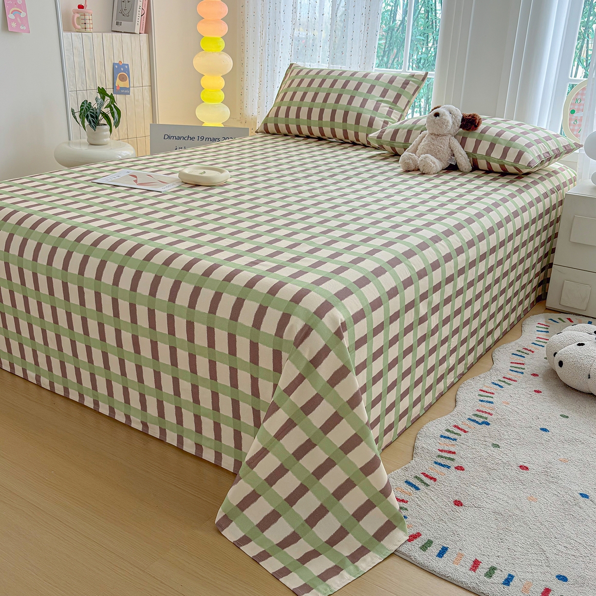 91家纺网 家纺一手货源 找家纺 慕梵家居 2026春夏新款全棉纯棉老粗布单床单 床单单件 格言-绿