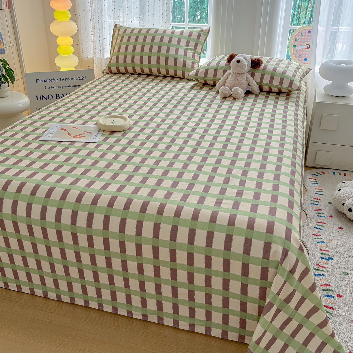 91家纺网 家纺一手货源 找家纺 慕梵家居 2026春夏新款全棉纯棉老粗布单床单 床单单件 格言-绿