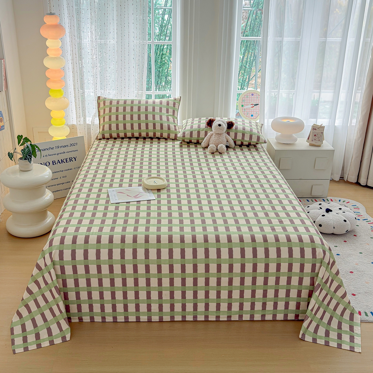 91家纺网 家纺一手货源 找家纺 慕梵家居 2026春夏新款全棉纯棉老粗布单床单 床单单件 格言-绿