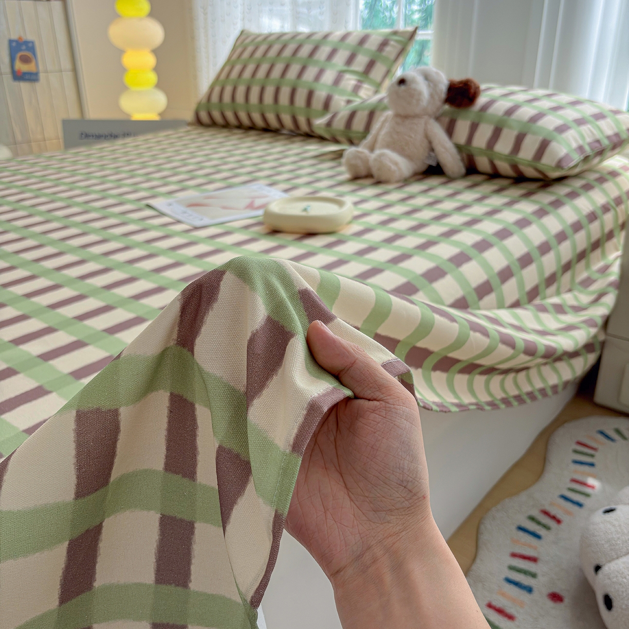 91家纺网 家纺一手货源 找家纺 慕梵家居 2026春夏新款全棉纯棉老粗布单床单 床单单件 格言-绿