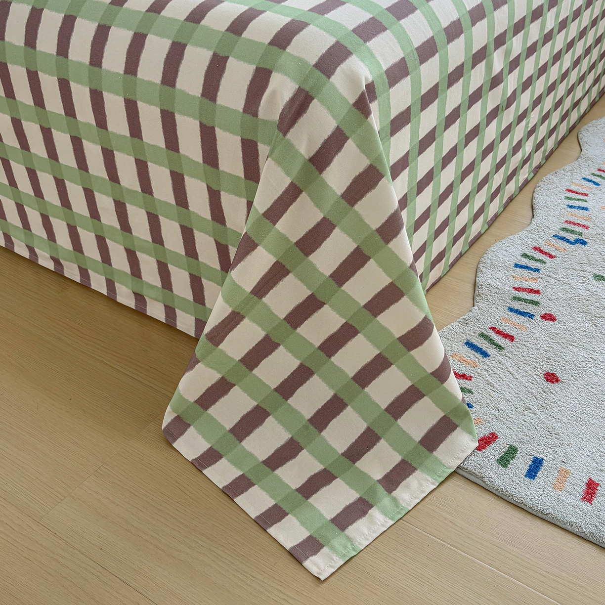 91家纺网 家纺一手货源 找家纺 慕梵家居 2026春夏新款全棉纯棉老粗布单床单 床单单件 格言-绿