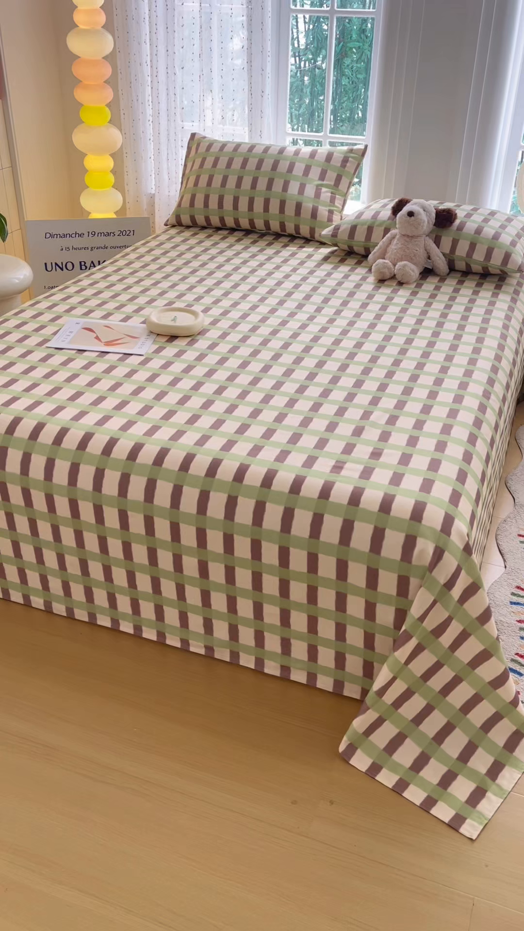 91家纺网 家纺一手货源 找家纺 慕梵家居 2026春夏新款全棉纯棉老粗布单床单 床单单件 格言-绿