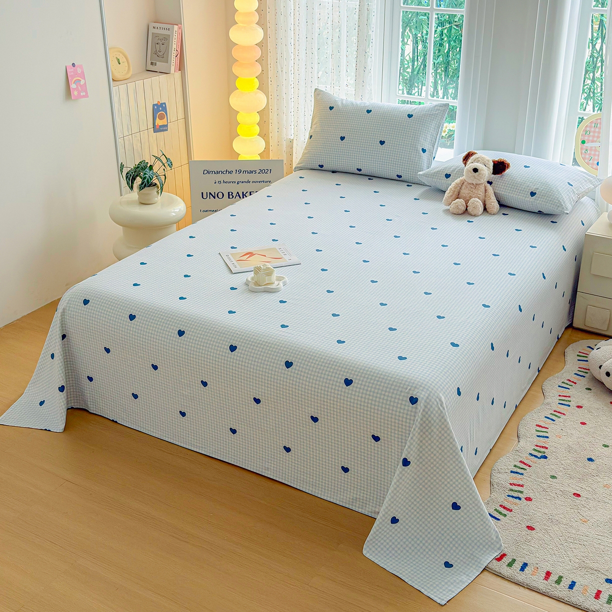 91家纺网 家纺一手货源 找家纺 慕梵家居 2026春夏新款全棉纯棉老粗布单床单 床单单件 兰爱心