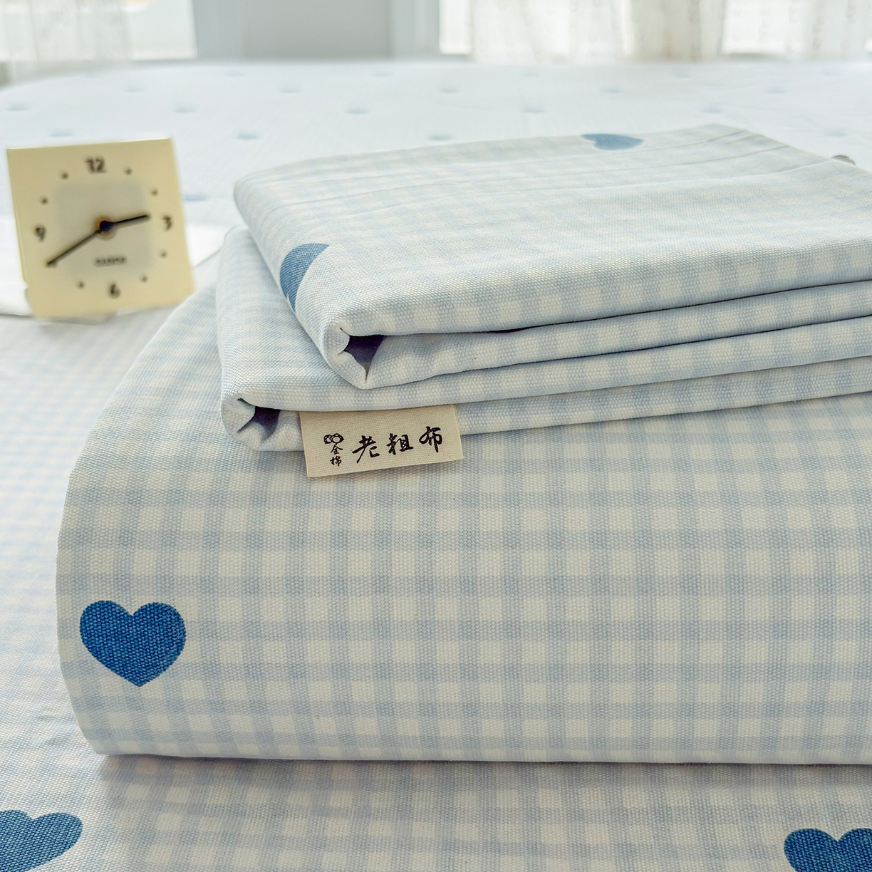 91家纺网 家纺一手货源 找家纺 慕梵家居 2026春夏新款全棉纯棉老粗布单床单 床单单件 兰爱心