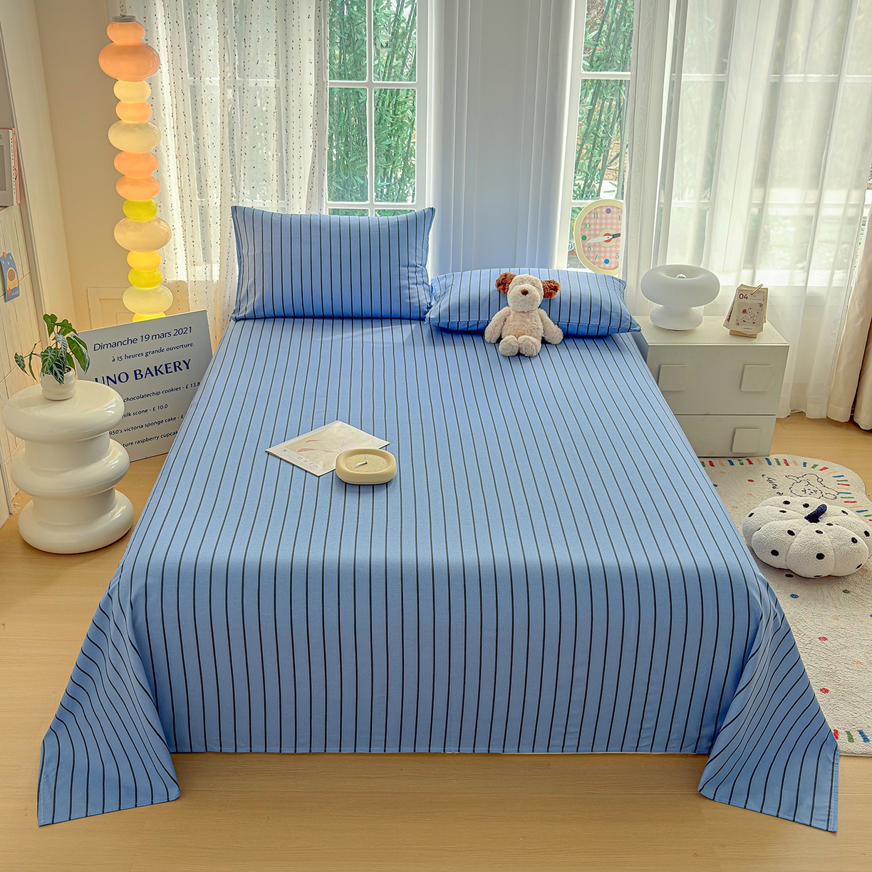 91家纺网 家纺一手货源 找家纺 慕梵家居 2026春夏新款全棉纯棉老粗布单床单 床单单件 兰线条