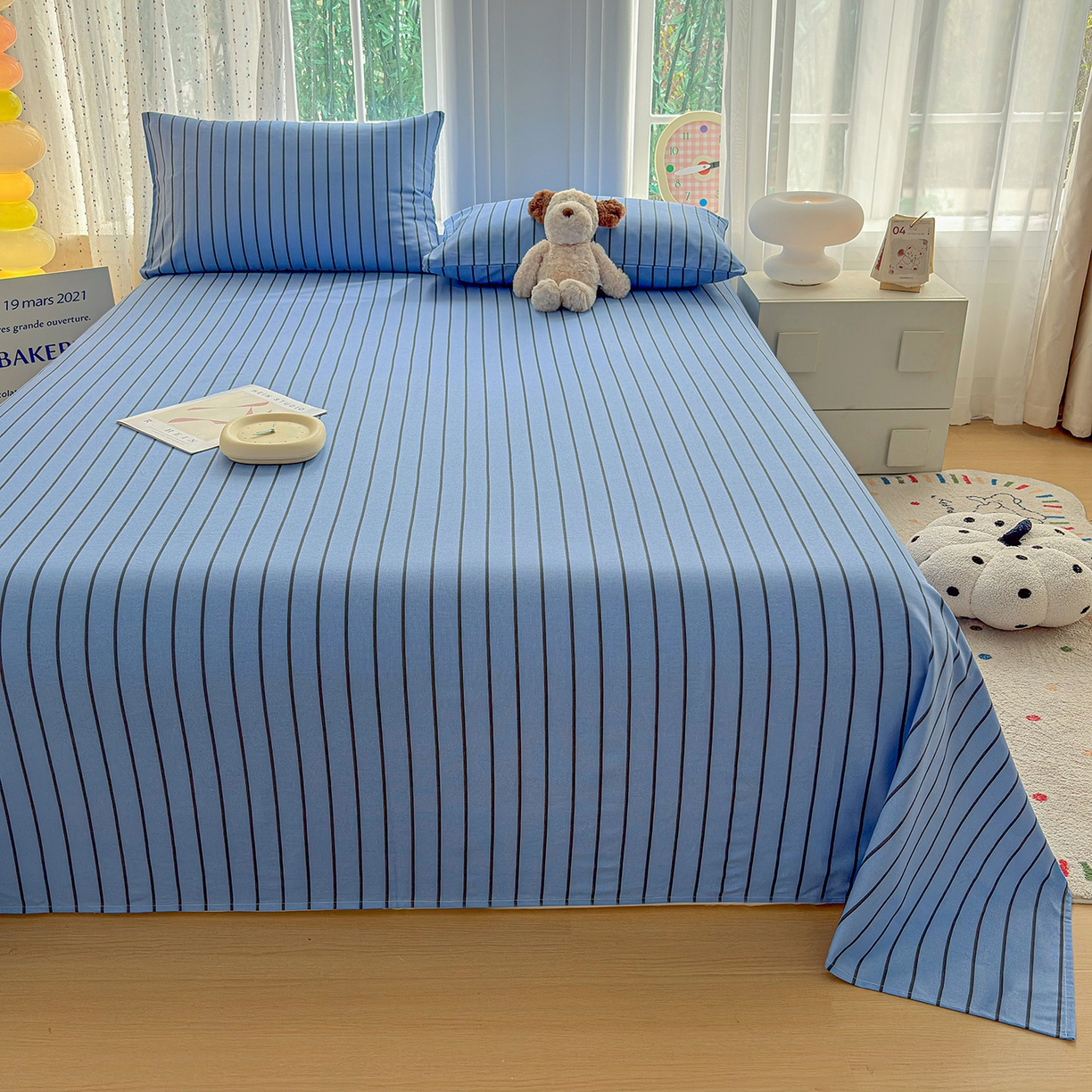 91家纺网 家纺一手货源 找家纺 慕梵家居 2026春夏新款全棉纯棉老粗布单床单 床单单件 兰线条