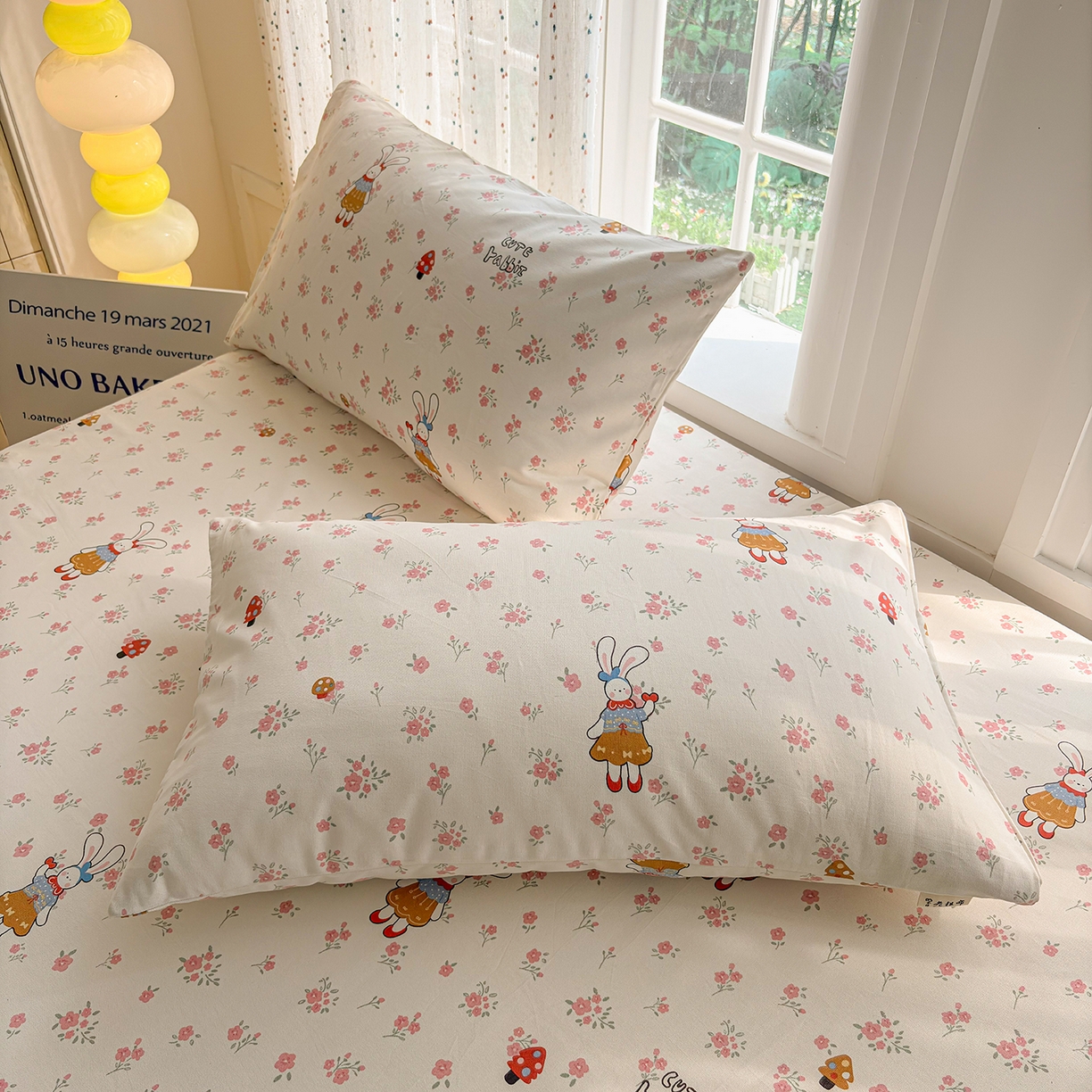 91家纺网 家纺一手货源 找家纺 慕梵家居 2026春夏新款全棉纯棉老粗布单床单 床单单件 蘑菇兔