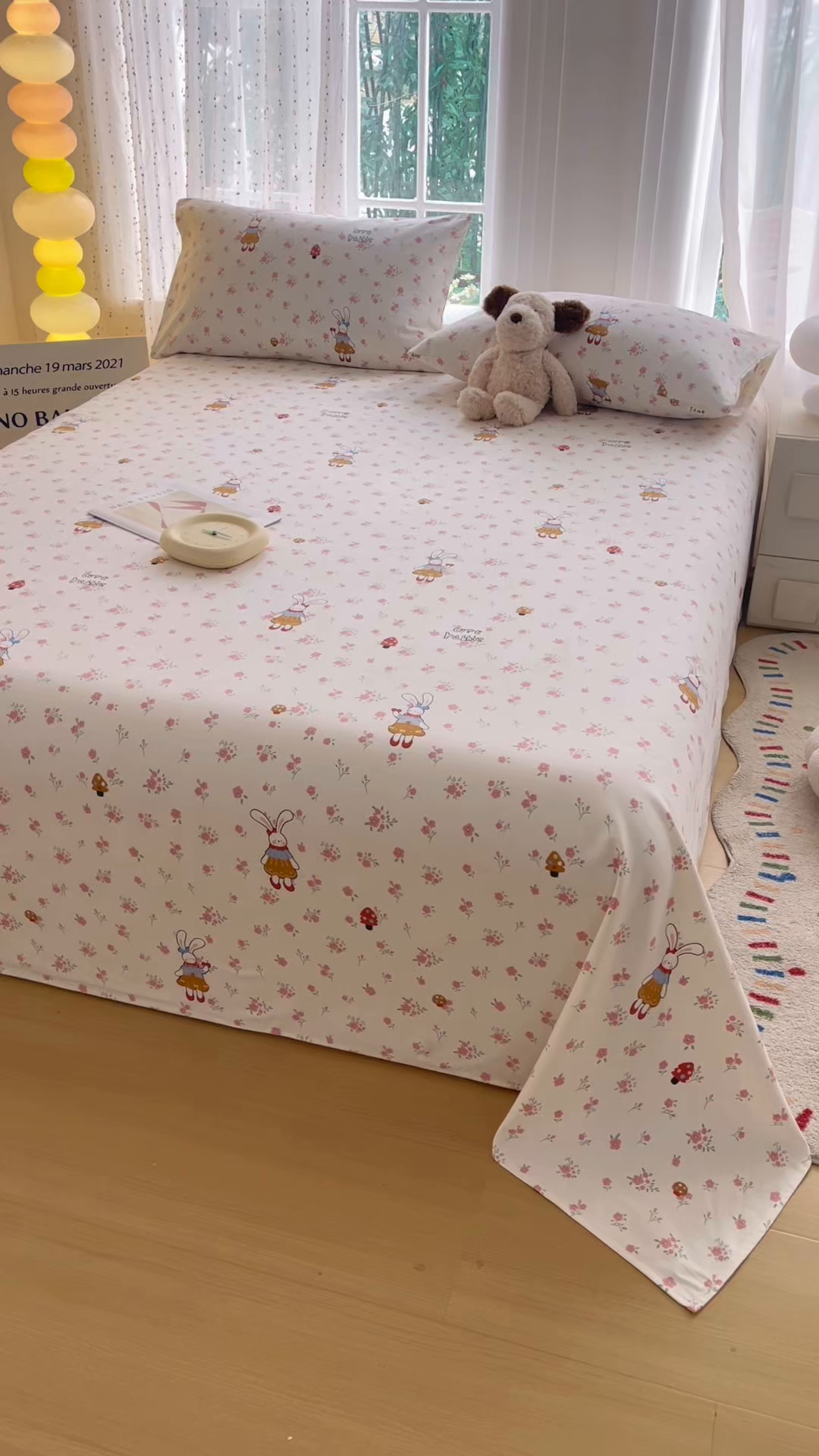 91家纺网 家纺一手货源 找家纺 慕梵家居 2026春夏新款全棉纯棉老粗布单床单 床单单件 蘑菇兔