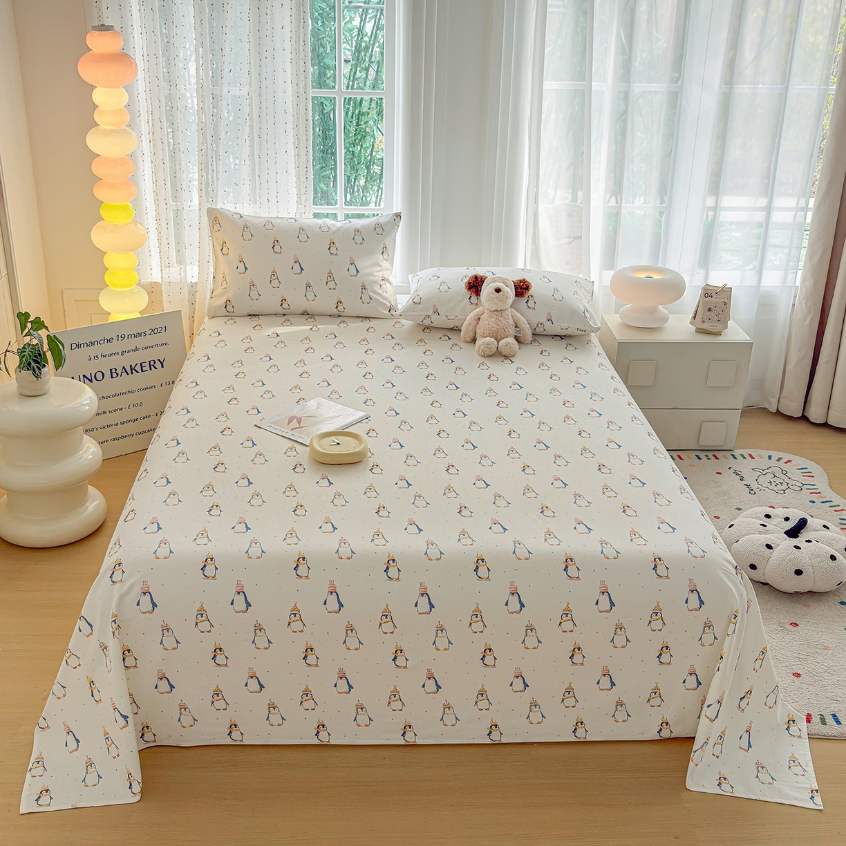 91家纺网 家纺一手货源 找家纺 慕梵家居 2026春夏新款全棉纯棉老粗布单床单 床单单件 企鹅