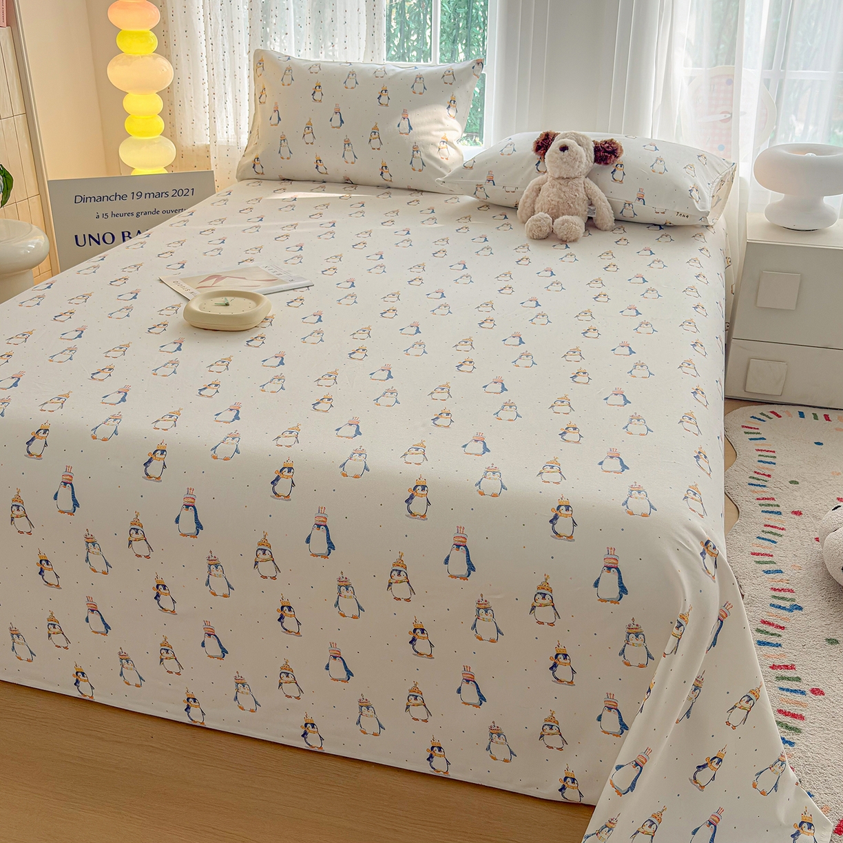 91家纺网 家纺一手货源 找家纺 慕梵家居 2026春夏新款全棉纯棉老粗布单床单 床单单件 企鹅