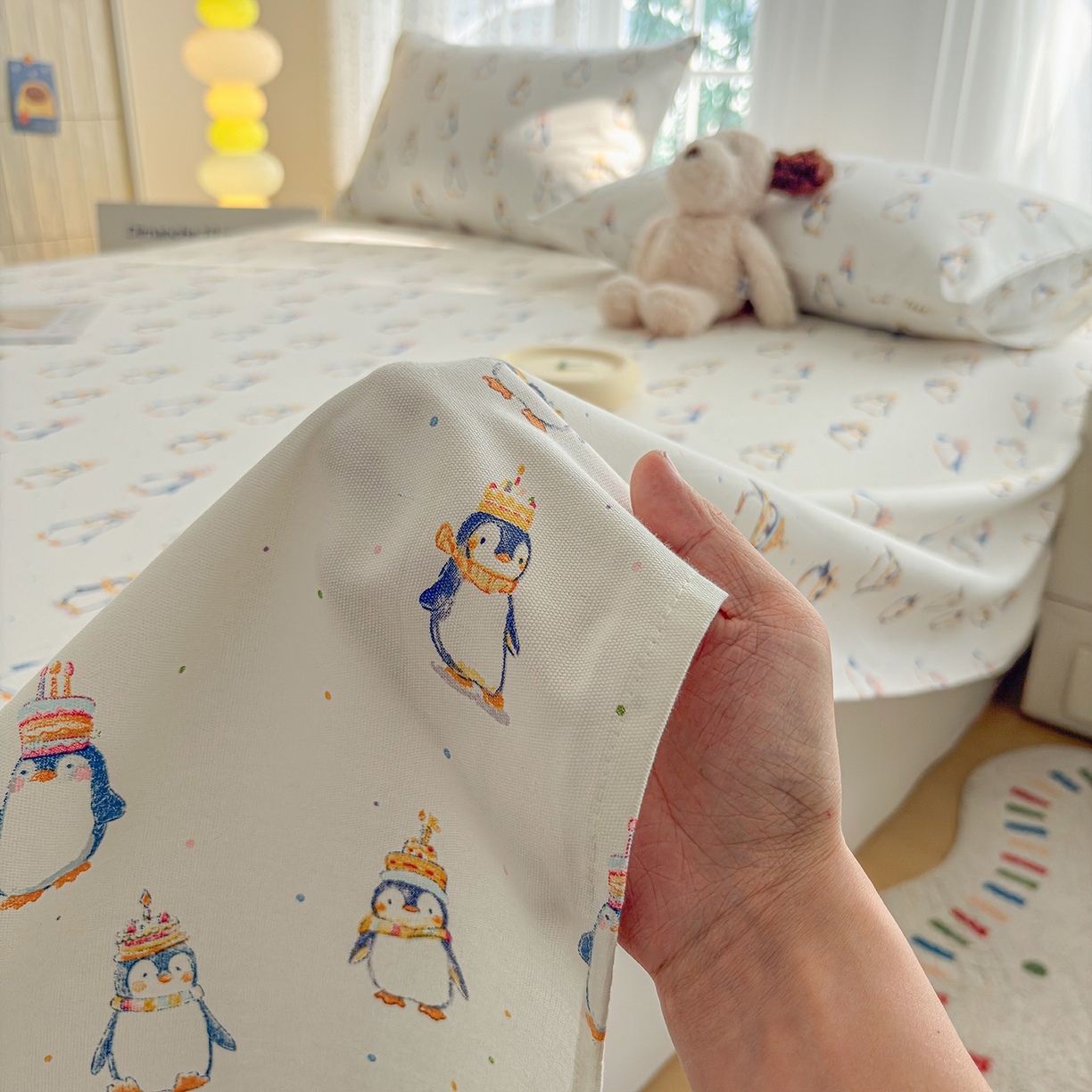 91家纺网 家纺一手货源 找家纺 慕梵家居 2026春夏新款全棉纯棉老粗布单床单 床单单件 企鹅