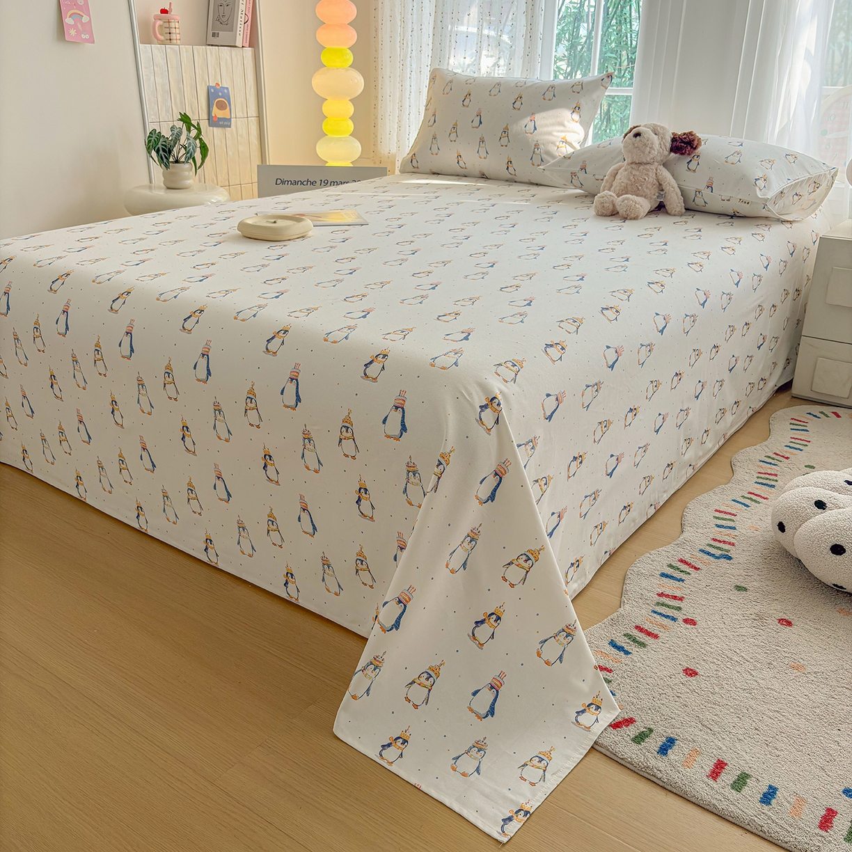 91家纺网 家纺一手货源 找家纺 慕梵家居 2026春夏新款全棉纯棉老粗布单床单 床单单件 企鹅