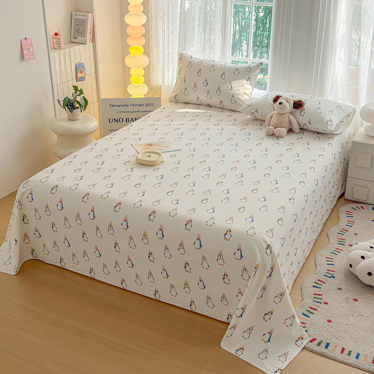 91家纺网 家纺一手货源 找家纺 慕梵家居 2026春夏新款全棉纯棉老粗布单床单 床单单件 企鹅