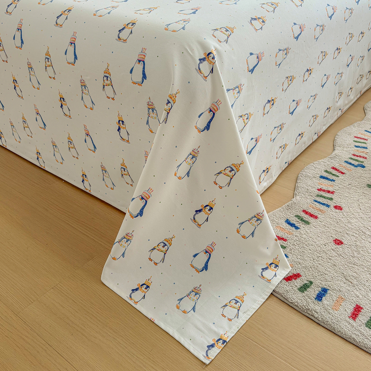 91家纺网 家纺一手货源 找家纺 慕梵家居 2026春夏新款全棉纯棉老粗布单床单 床单单件 企鹅