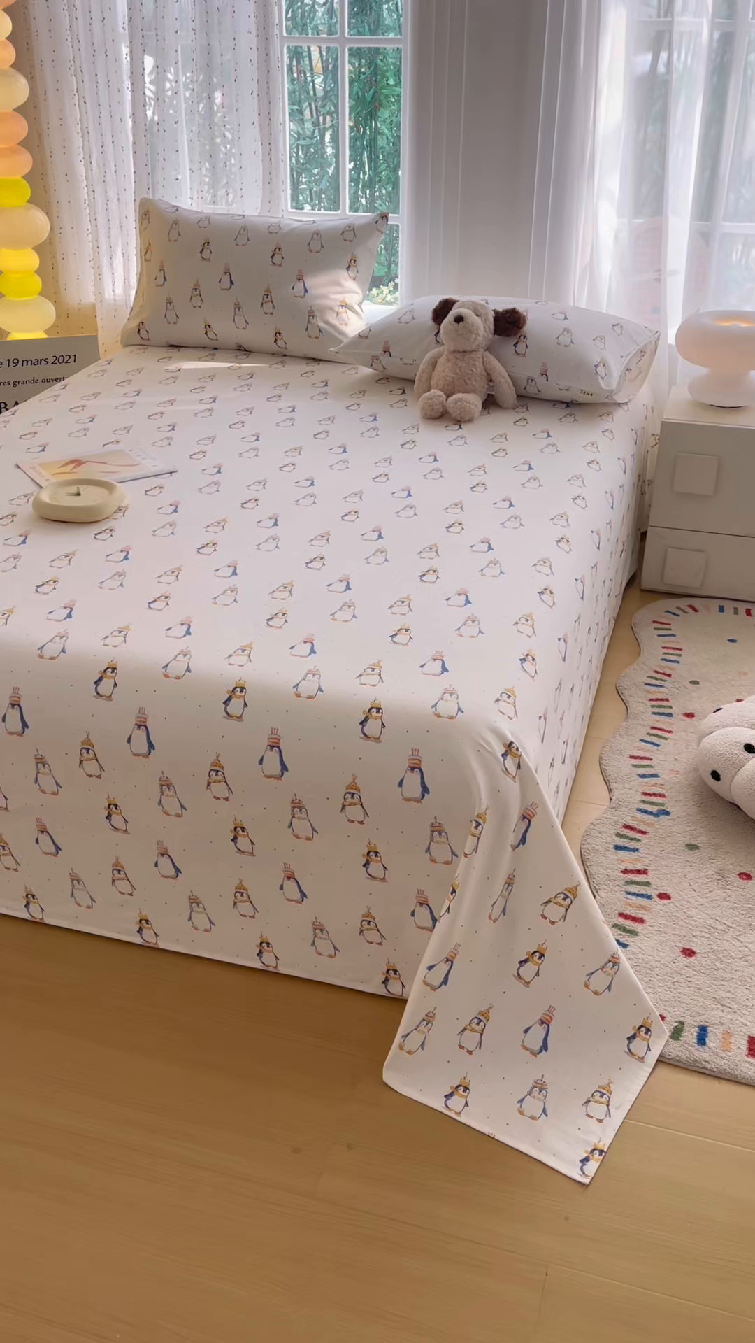 91家纺网 家纺一手货源 找家纺 慕梵家居 2026春夏新款全棉纯棉老粗布单床单 床单单件 企鹅