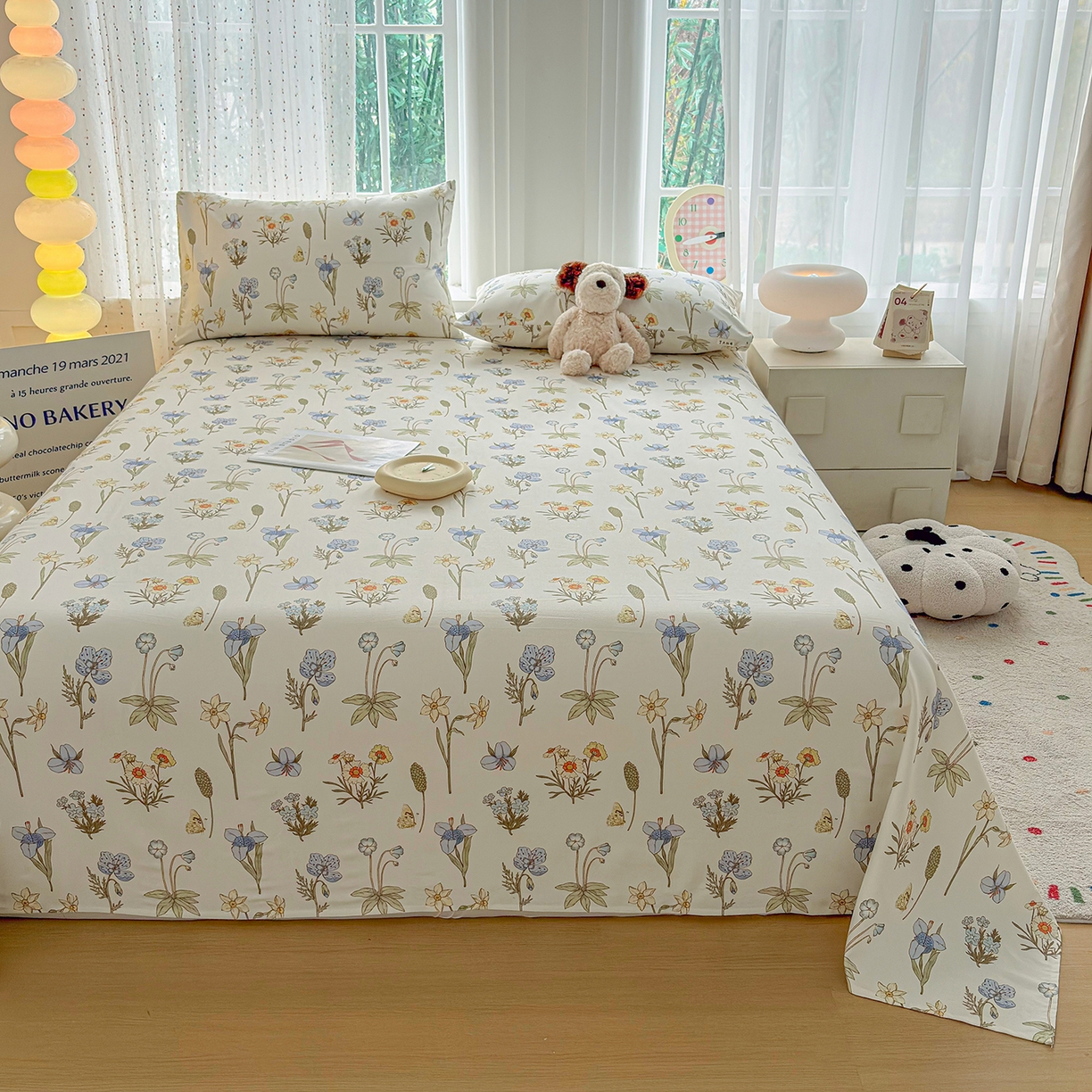 91家纺网 家纺一手货源 找家纺 慕梵家居 2026春夏新款全棉纯棉老粗布单床单 床单单件 小雏菊