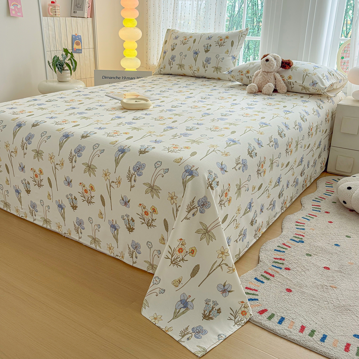 91家纺网 家纺一手货源 找家纺 慕梵家居 2026春夏新款全棉纯棉老粗布单床单 床单单件 小雏菊