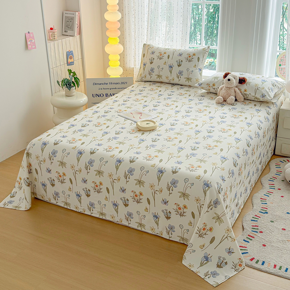 91家纺网 家纺一手货源 找家纺 慕梵家居 2026春夏新款全棉纯棉老粗布单床单 床单单件 小雏菊