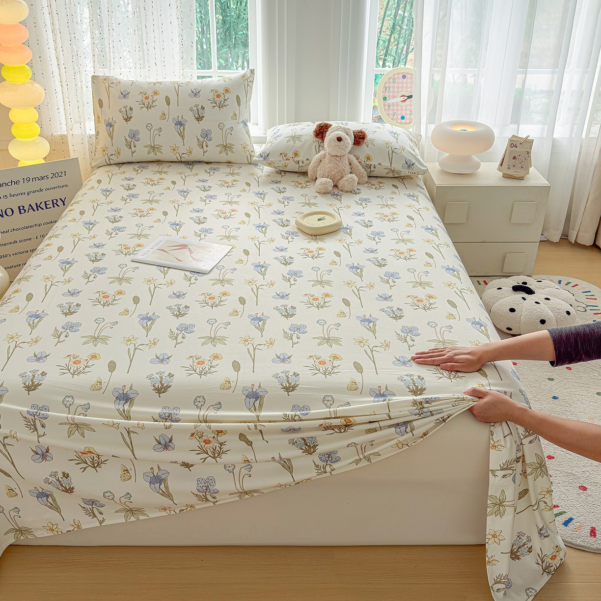 91家纺网 家纺一手货源 找家纺 慕梵家居 2026春夏新款全棉纯棉老粗布单床单 床单单件 小雏菊