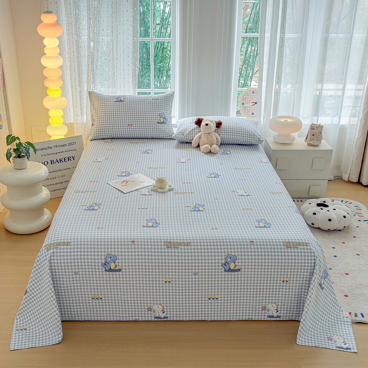 91家纺网 家纺一手货源 找家纺 慕梵家居 2026春夏新款全棉纯棉老粗布单床单 床单单件 小恐龙