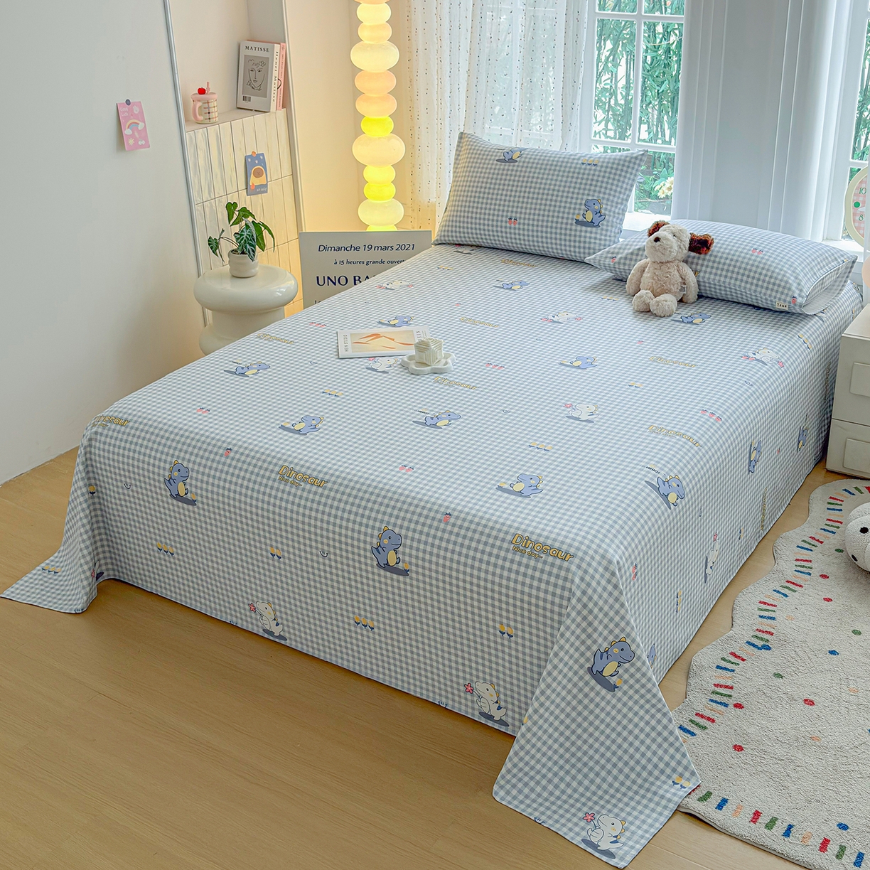 91家纺网 家纺一手货源 找家纺 慕梵家居 2026春夏新款全棉纯棉老粗布单床单 床单单件 小恐龙