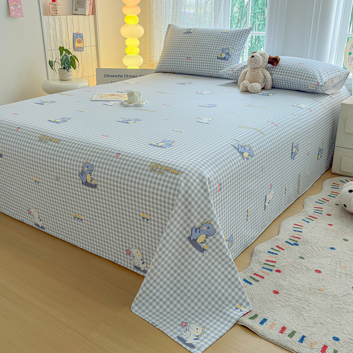 91家纺网 家纺一手货源 找家纺 慕梵家居 2026春夏新款全棉纯棉老粗布单床单 床单单件 小恐龙