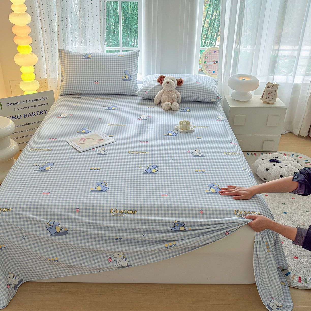 91家纺网 家纺一手货源 找家纺 慕梵家居 2026春夏新款全棉纯棉老粗布单床单 床单单件 小恐龙