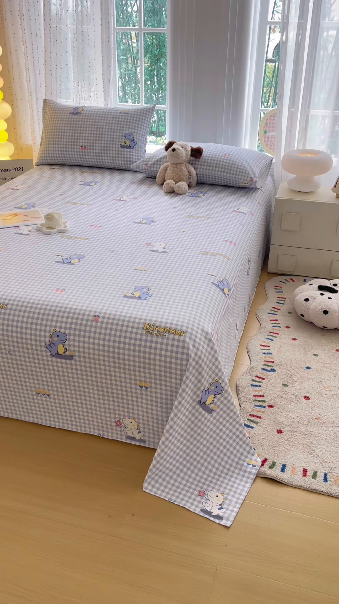 91家纺网 家纺一手货源 找家纺 慕梵家居 2026春夏新款全棉纯棉老粗布单床单 床单单件 小恐龙