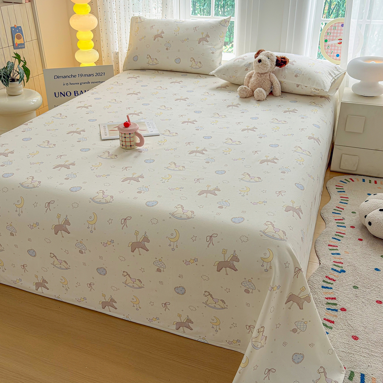 91家纺网 家纺一手货源 找家纺 慕梵家居 2026春夏新款全棉纯棉老粗布单床单 床单单件 小木马