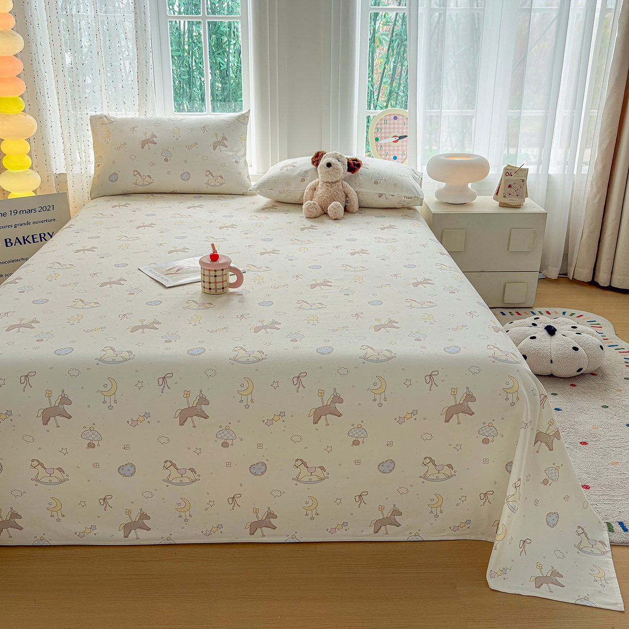 91家纺网 家纺一手货源 找家纺 慕梵家居 2026春夏新款全棉纯棉老粗布单床单 床单单件 小木马