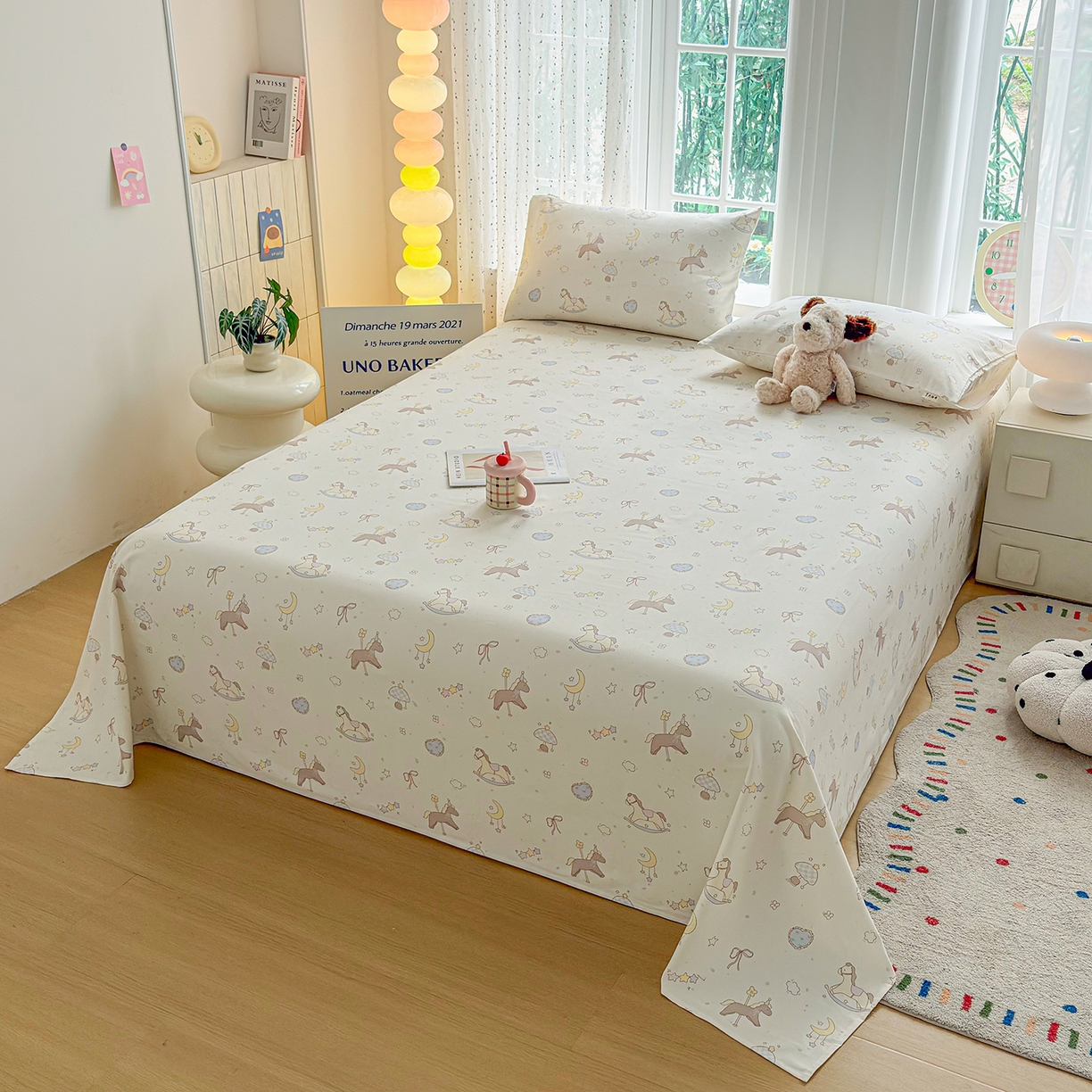 91家纺网 家纺一手货源 找家纺 慕梵家居 2026春夏新款全棉纯棉老粗布单床单 床单单件 小木马