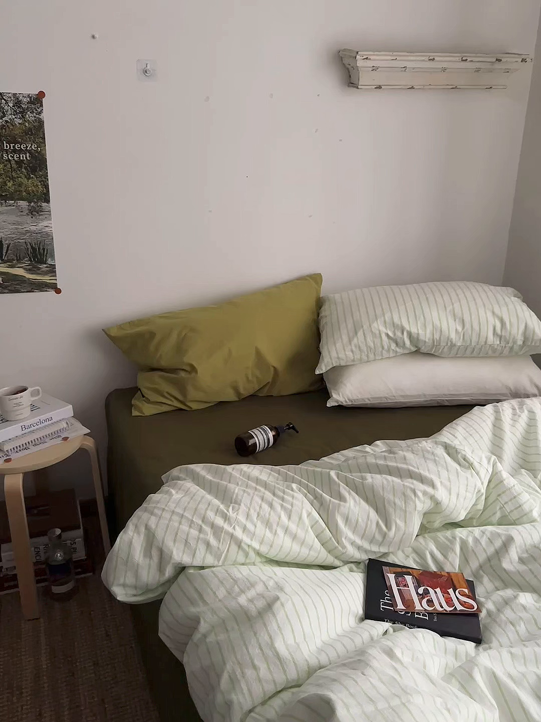 91家纺网 家纺一手货源 找家纺 柚可家居 2025新款全棉色织水洗棉四件套-绿鸭湖 绿鸭湖（枕套绿条纹+抹茶绿）