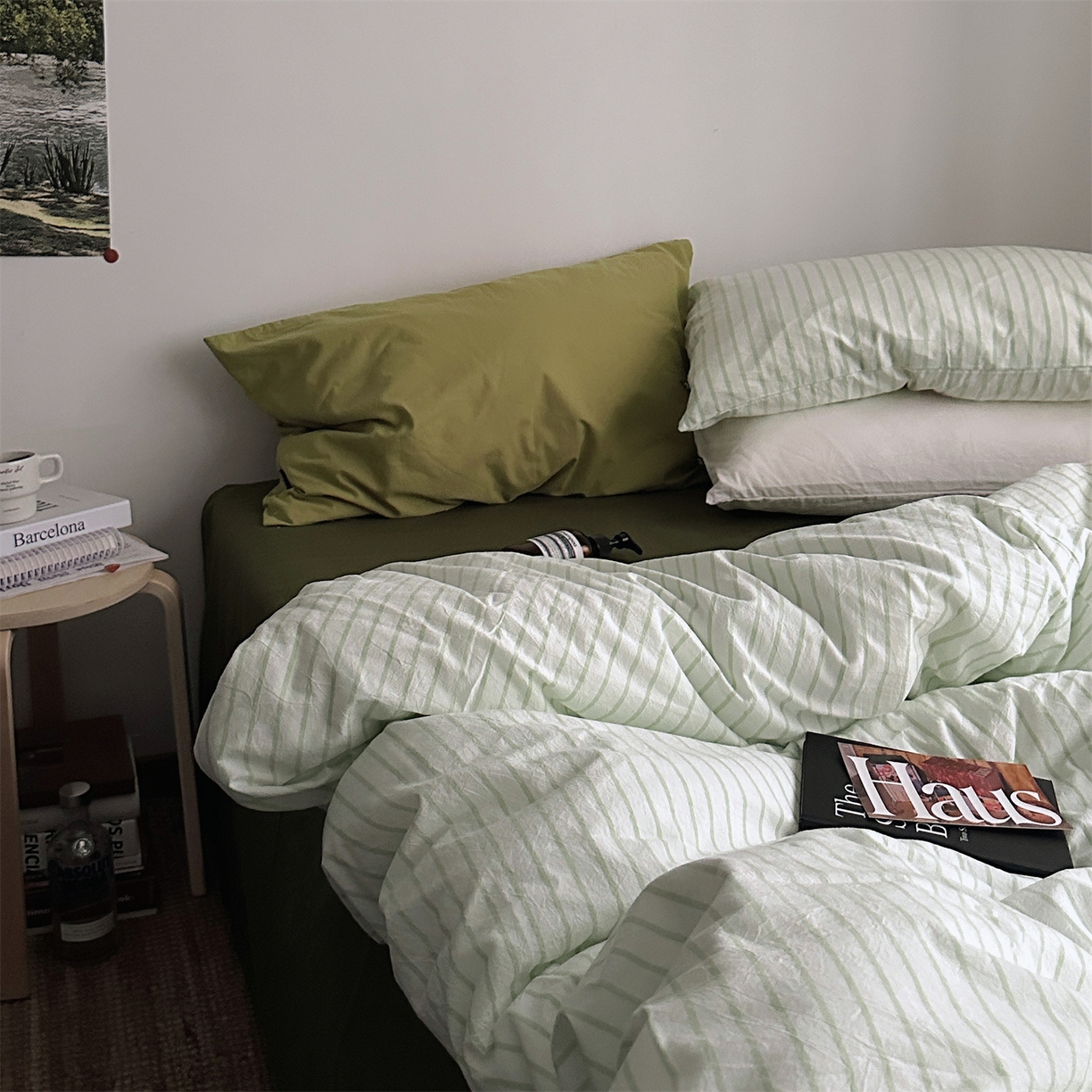 91家纺网 家纺一手货源 找家纺 （总）柚可家居 2025新款全棉色织水洗棉四件套-绿鸭湖