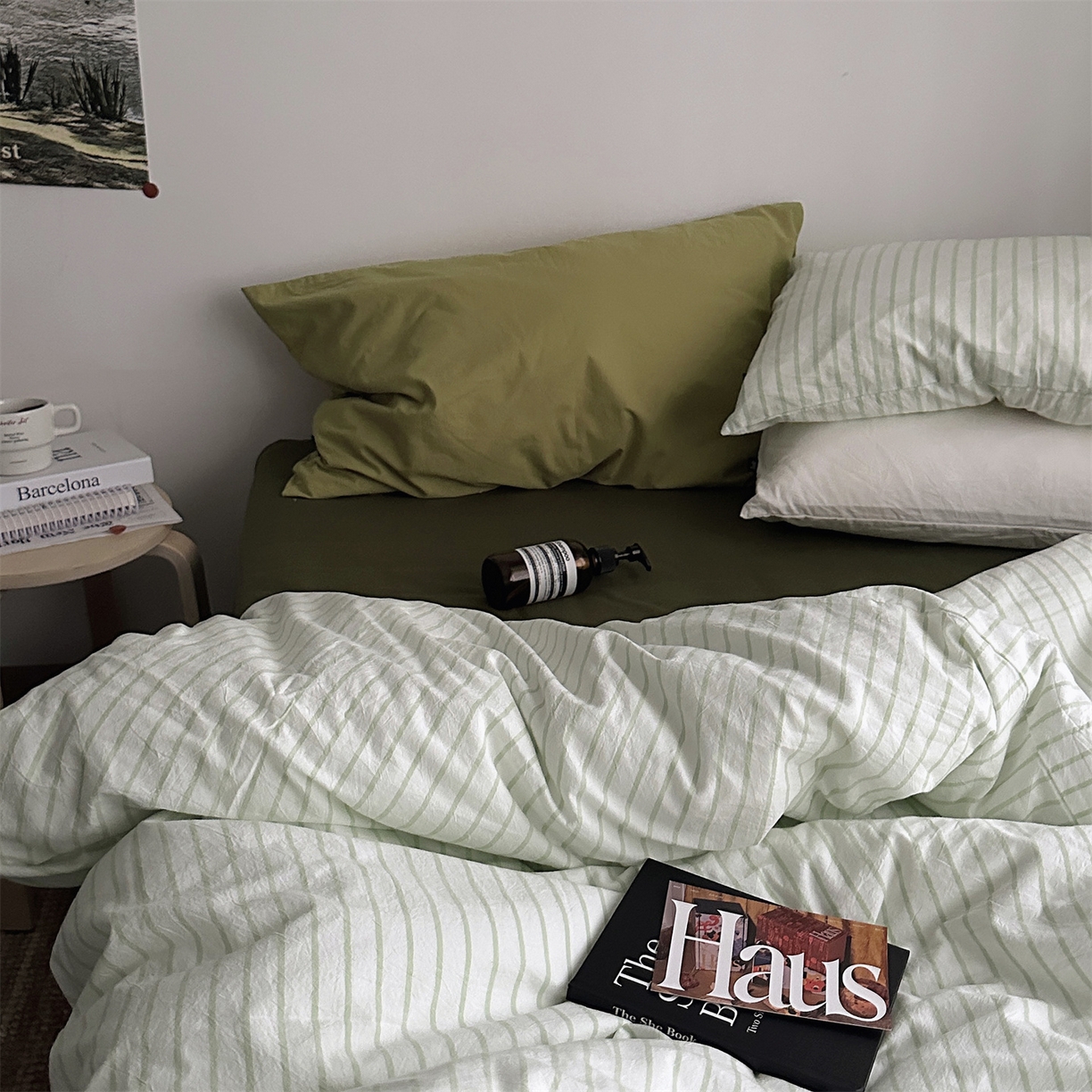 91家纺网 家纺一手货源 找家纺 （总）柚可家居 2025新款全棉色织水洗棉四件套-绿鸭湖