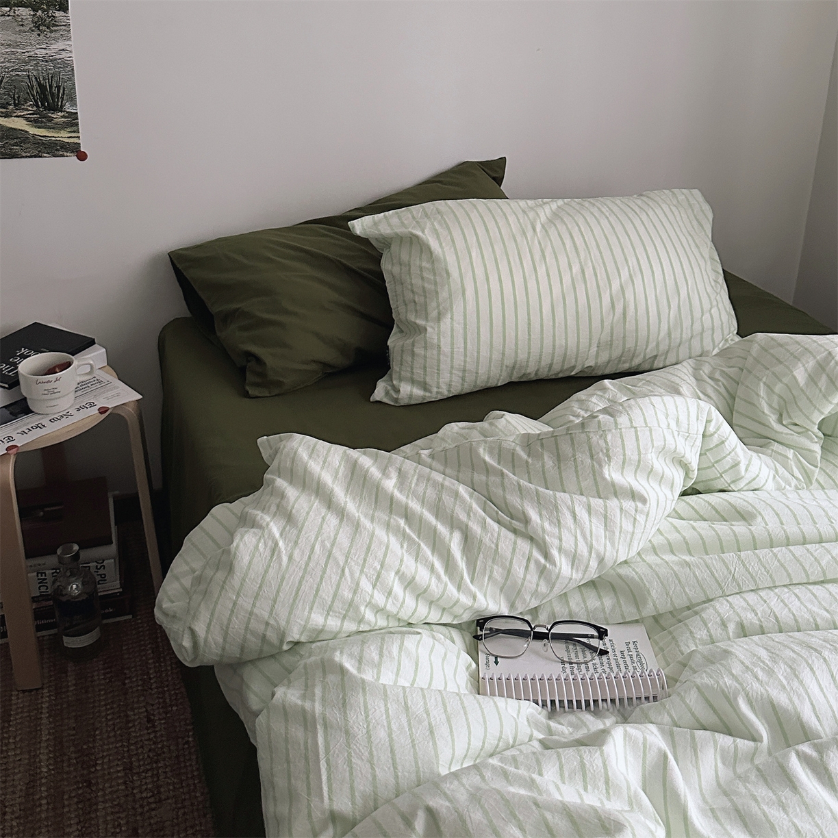 91家纺网 家纺一手货源 找家纺 （总）柚可家居 2025新款全棉色织水洗棉四件套-绿鸭湖