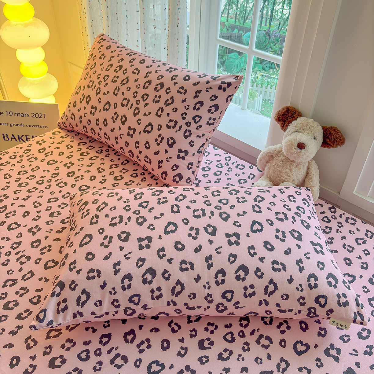 91家纺网 家纺一手货源 找家纺 慕梵家居 2026春夏新款全棉纯棉老粗布单床笠 床笠单件 豹纹-粉