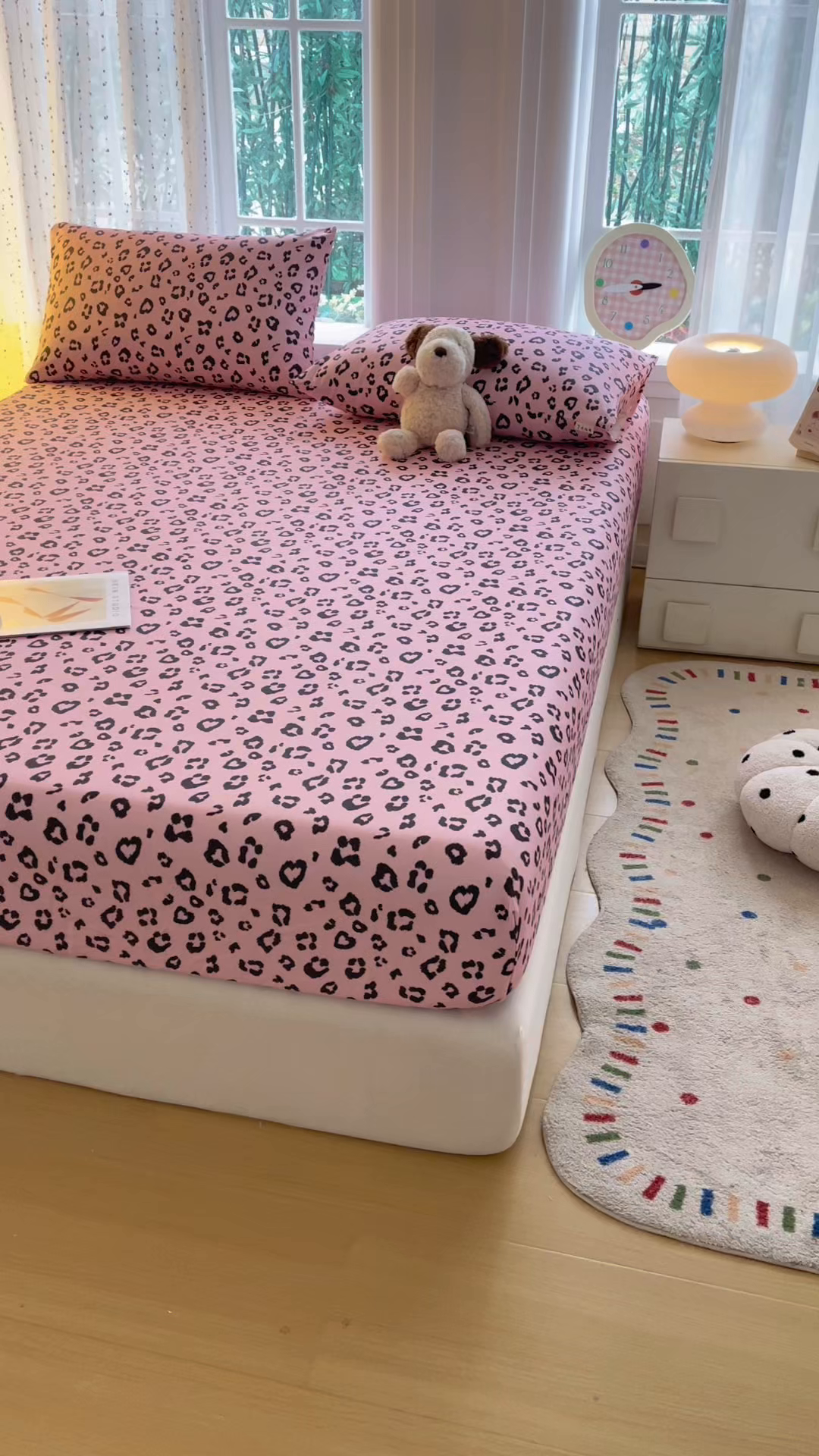 91家纺网 家纺一手货源 找家纺 慕梵家居 2026春夏新款全棉纯棉老粗布单床笠 床笠单件 豹纹-粉