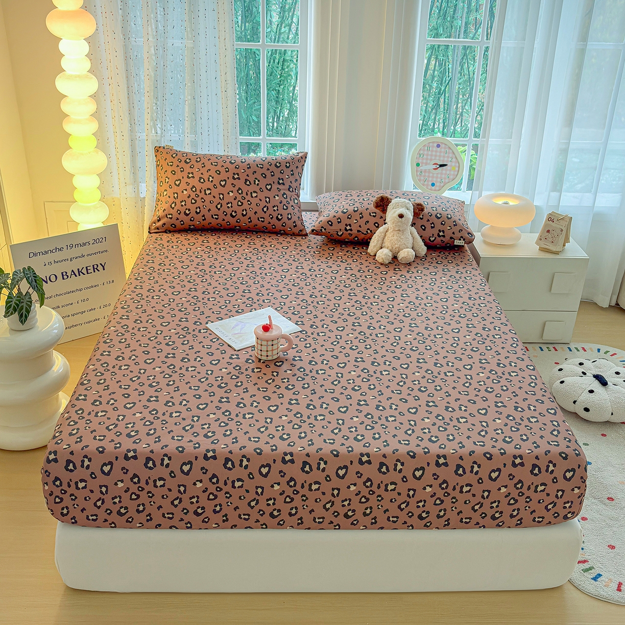 91家纺网 家纺一手货源 找家纺 慕梵家居 2026春夏新款全棉纯棉老粗布单床笠 床笠单件 豹纹-咖