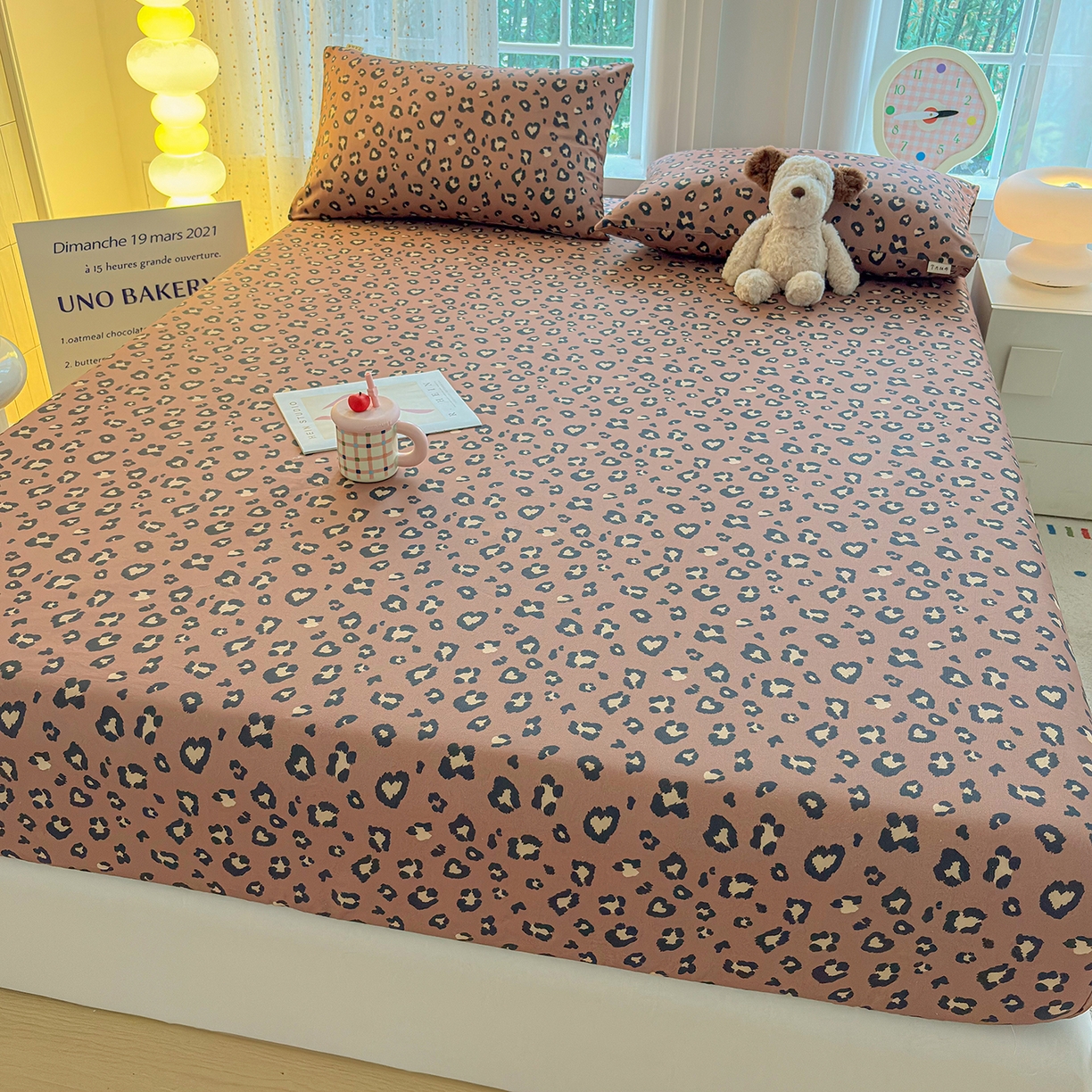 91家纺网 家纺一手货源 找家纺 慕梵家居 2026春夏新款全棉纯棉老粗布单床笠 床笠单件 豹纹-咖