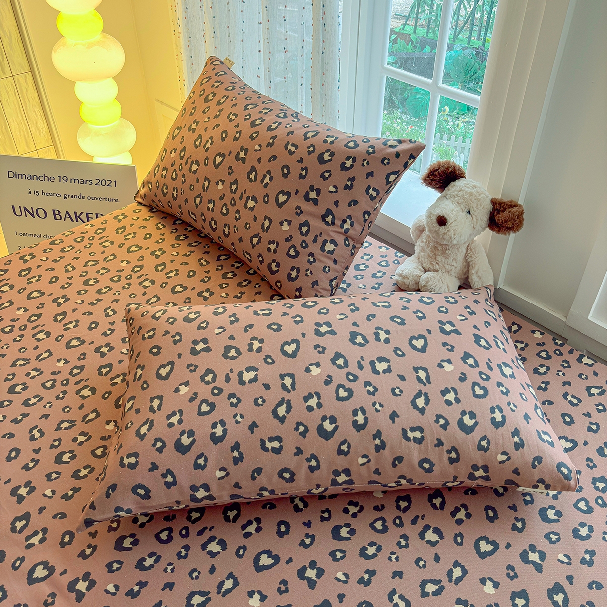 91家纺网 家纺一手货源 找家纺 慕梵家居 2026春夏新款全棉纯棉老粗布单床笠 床笠单件 豹纹-咖