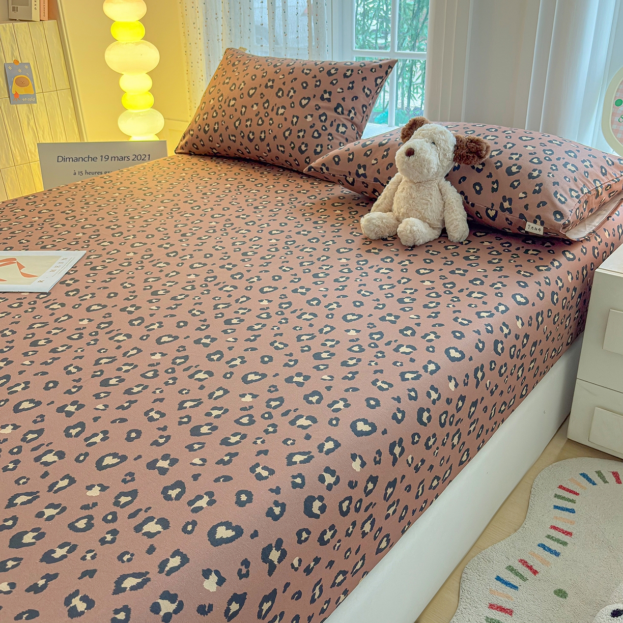 91家纺网 家纺一手货源 找家纺 慕梵家居 2026春夏新款全棉纯棉老粗布单床笠 床笠单件 豹纹-咖