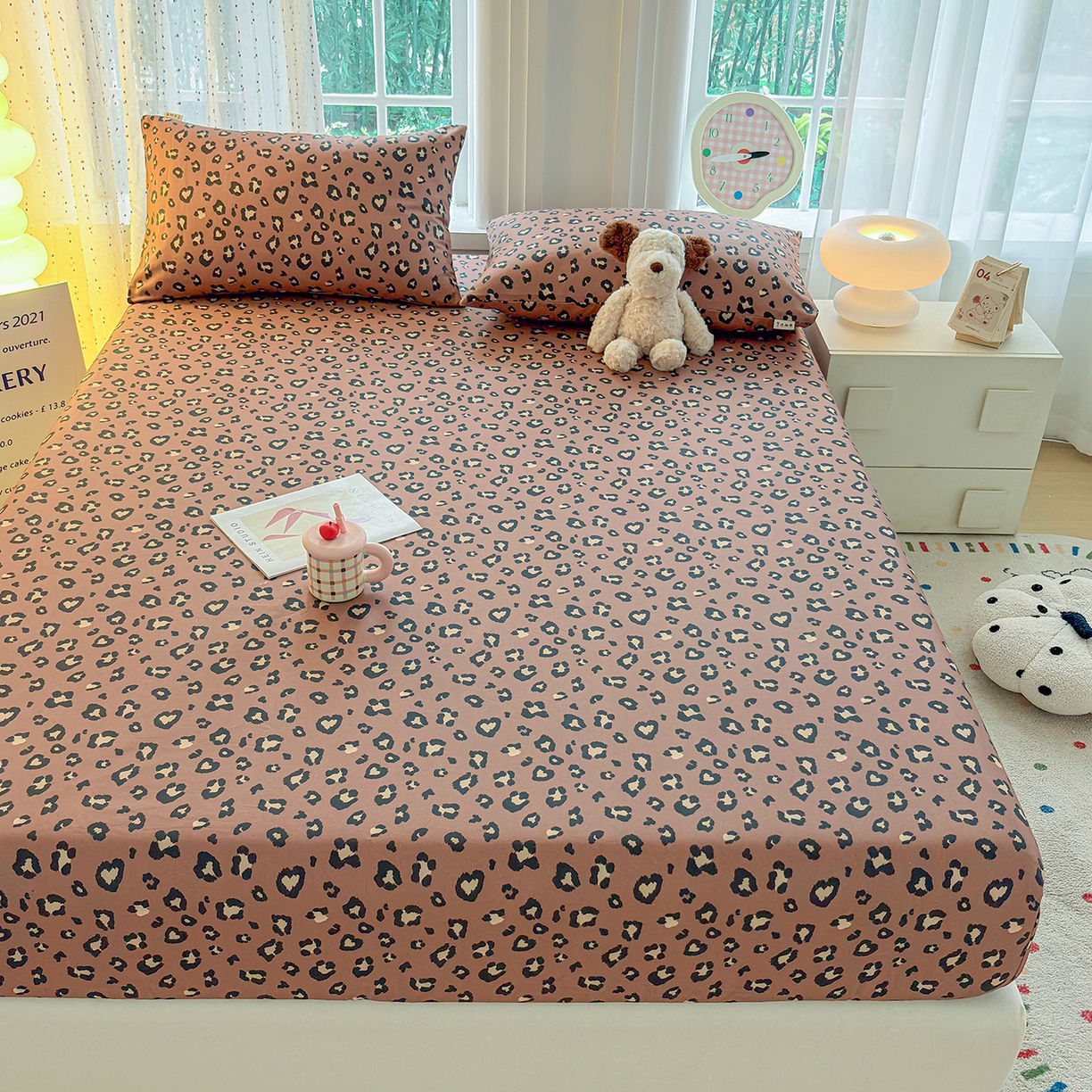 91家纺网 家纺一手货源 找家纺 慕梵家居 2026春夏新款全棉纯棉老粗布单床笠 床笠单件 豹纹-咖