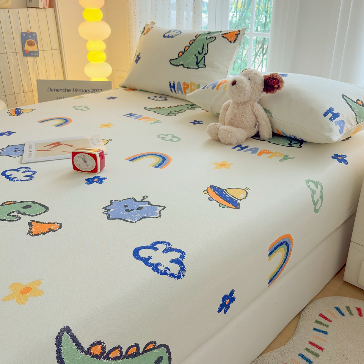 91家纺网 家纺一手货源 找家纺 慕梵家居 2026春夏新款全棉纯棉老粗布单床笠 床笠单件 彩虹飞船