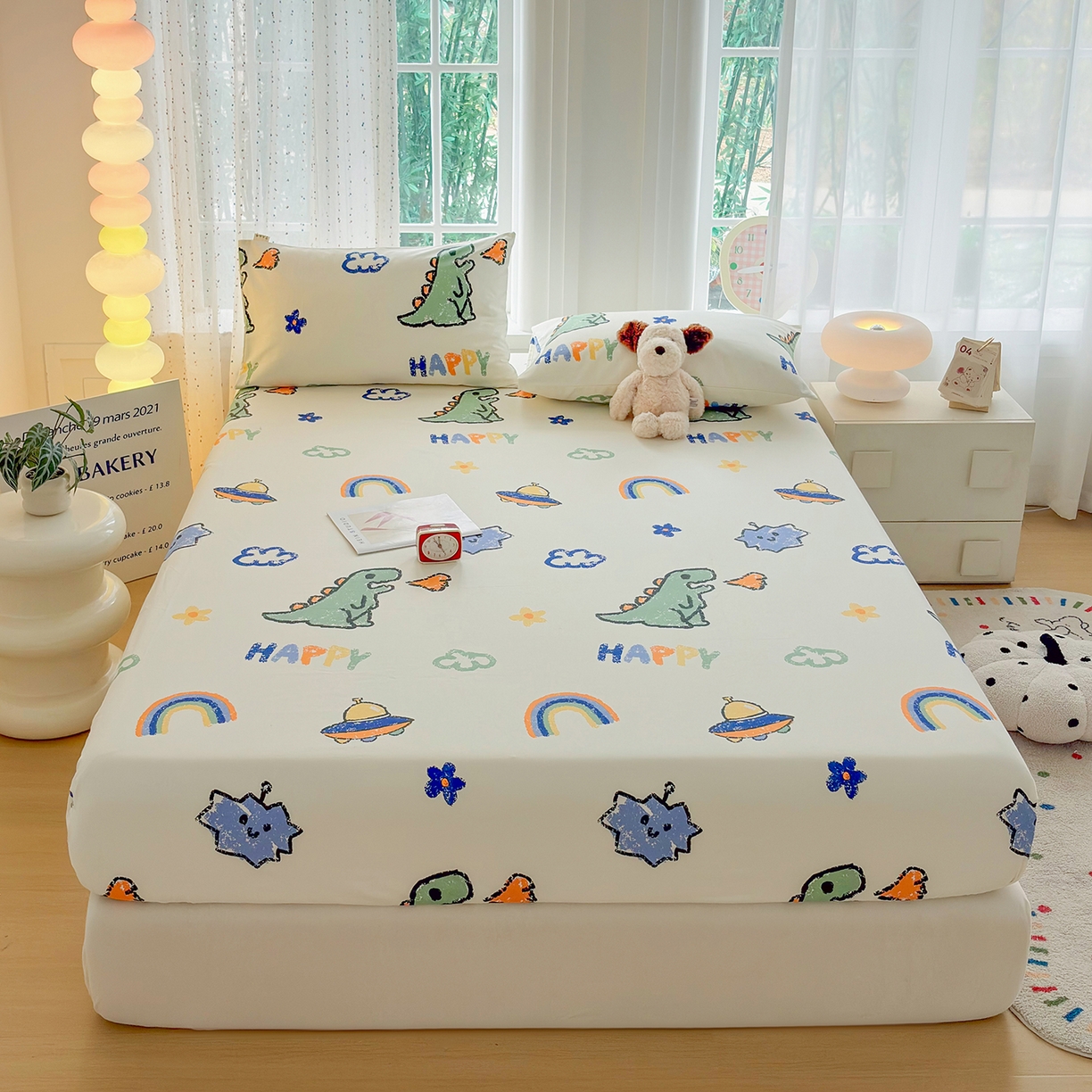 91家纺网 家纺一手货源 找家纺 慕梵家居 2026春夏新款全棉纯棉老粗布单床笠 床笠单件 彩虹飞船