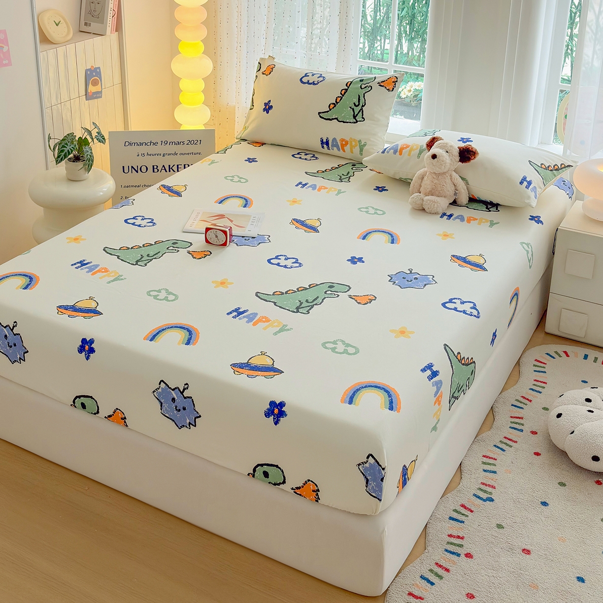 91家纺网 家纺一手货源 找家纺 慕梵家居 2026春夏新款全棉纯棉老粗布单床笠 床笠单件 彩虹飞船