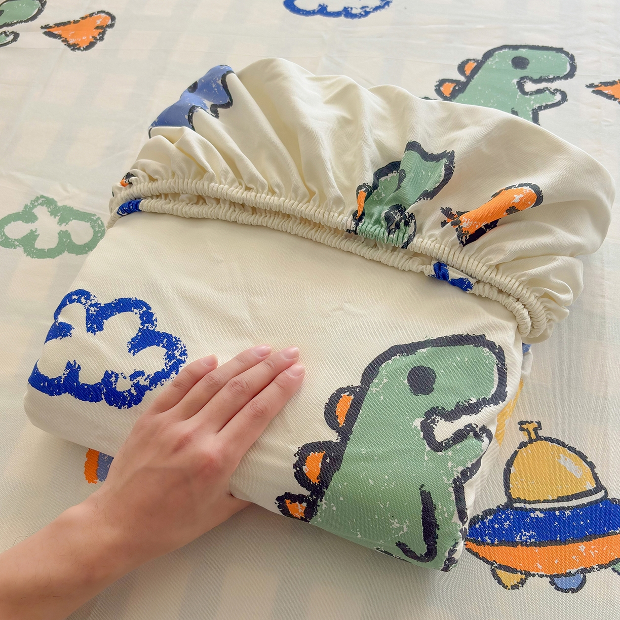 91家纺网 家纺一手货源 找家纺 慕梵家居 2026春夏新款全棉纯棉老粗布单床笠 床笠单件 彩虹飞船