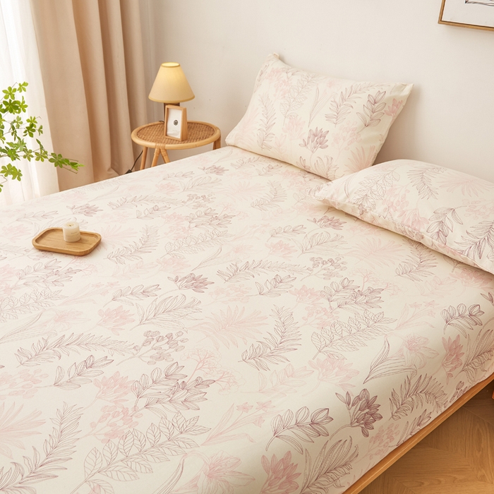 91家纺网 家纺一手货源 找家纺 慕梵家居 2026春夏新款全棉纯棉老粗布单床笠 床笠单件 繁花粉